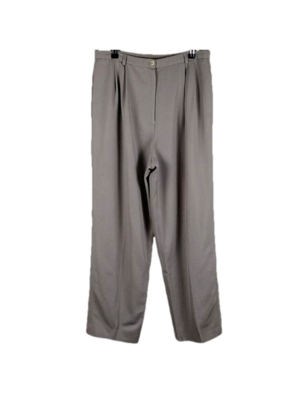 Nicole Summers Taupe Wool Pleated Front High Rise Straight Leg Casual Trouser